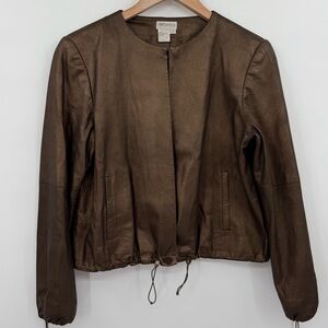 Worth Petite Genuine Leather Cropped Drawstring Jacket | Bronze Metallic | Med